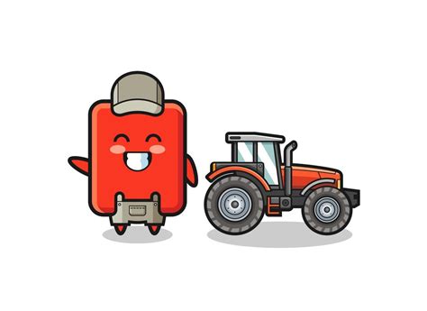 the red card farmer mascot standing beside a tractor 5400837 Vector Art ...