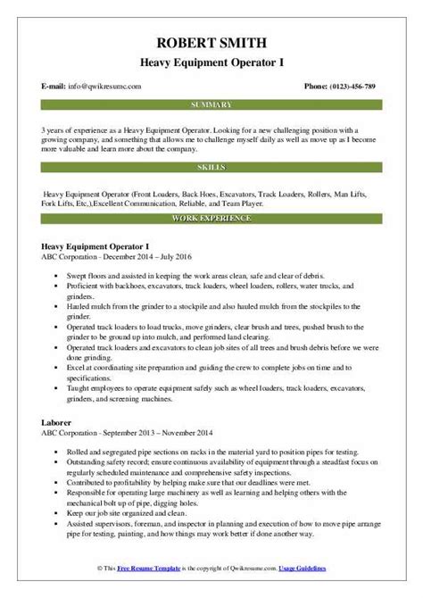 Heavy Equipment Operator Resume Samples | QwikResume