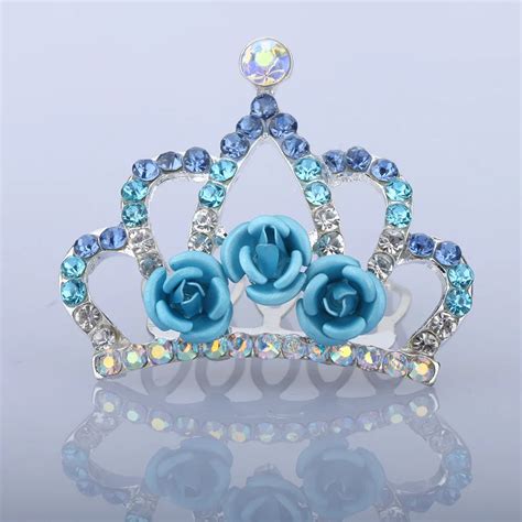 1 pc Beautiful Mini Tiara Rose Flower Crystal Rhinestone Princess Crown Hair Comb Children Kids ...