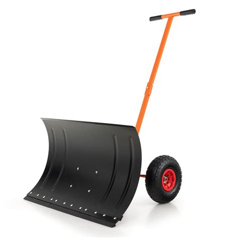 Costway 29" Snow Shovel Heavy-Duty Metal Adjustable Angle & Height Snow Clear with Wheels ...