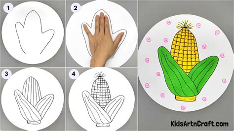 Handprint Corn Drawing easy Tutorial For Kids - Kids Art & Craft