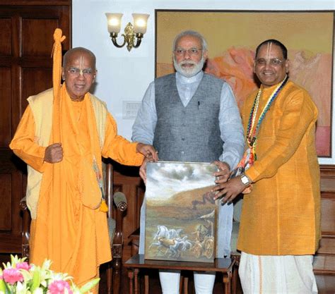 H.H. Gopal Krishna Goswami Delivers Gita to Narendra Modi - VINA - Vaishnava Internet News Agency