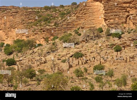 Village Dogon de Neni construit sous les falaises de Bandiagara. Pays Dogon, au Mali Photo Stock ...