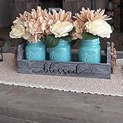 Amazon.com: GBtroo Mason Jar Table Centerpiece with Flower-Rustic Farmhouse Kitchen Table Decor ...