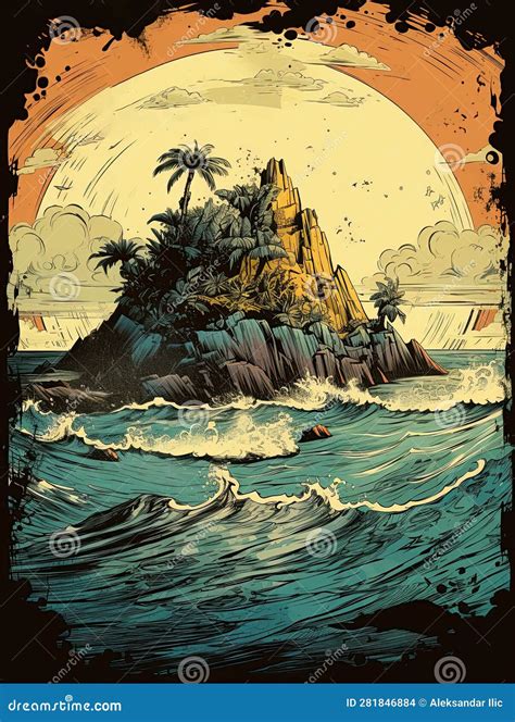 Tropical Island at Sunset.Vintage Poster Design. Generative Ai ...