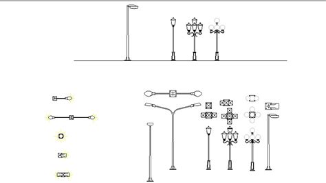Creative street lights and light pole blocks cad drawing details dwg file | Street light, Light ...