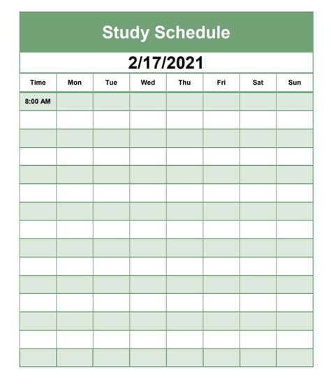 5 Free Printable Study Schedule Templates (Word and Excel) | Template Wolf