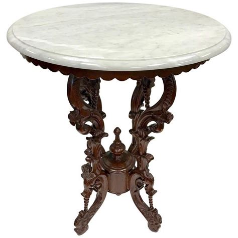 Victorian Carved Mahogany Marble-Top Round Table in 2021 | Carved round ...