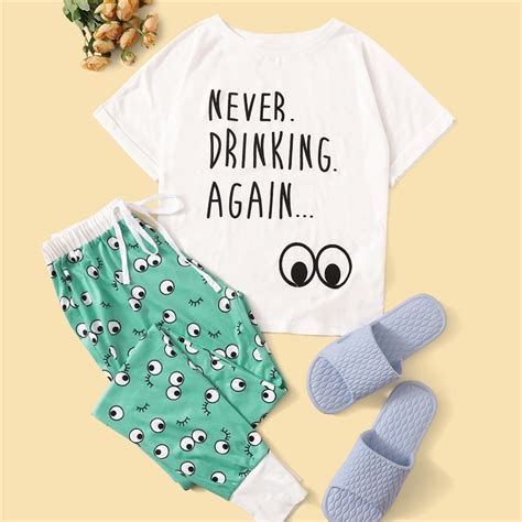 Women’s Funny Style Pajama T-Shirt and Pants Set – CrayAF