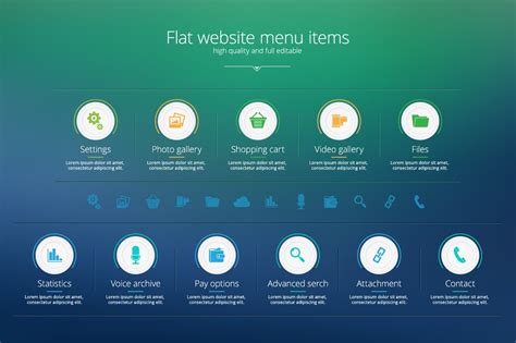 Flat website menu items | Icons ~ Creative Market