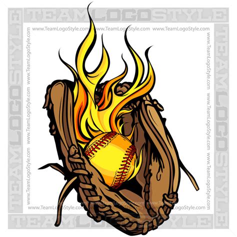 Flaming Softball Logo - Vector Clipart Glove with Flaming Softball