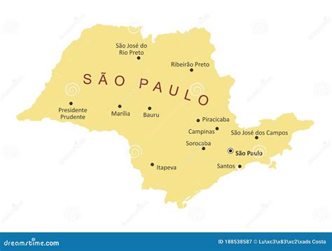 Sao Paulo State cities map stock illustration. Illustration of brazil - 188538587