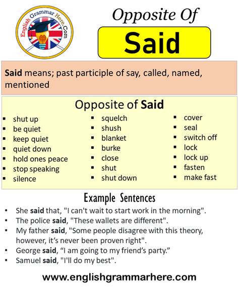 Opposite Of Said, Antonyms of Said, Meaning and Example Sentences ...