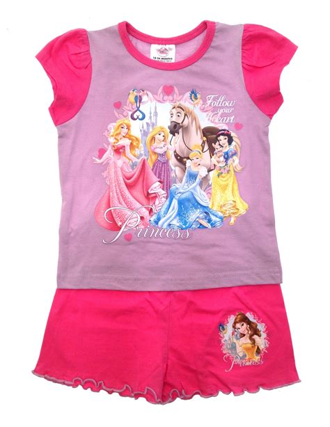 Kids Girls Official Disney Princess Short Pyjamas Pjs Set 2 Piece Size ...