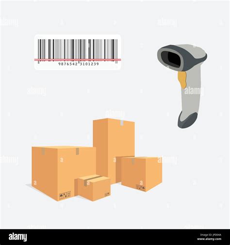 Vector illustration pile of cardboard boxes. Barcode scanner scanning barcode Stock Vector Image ...