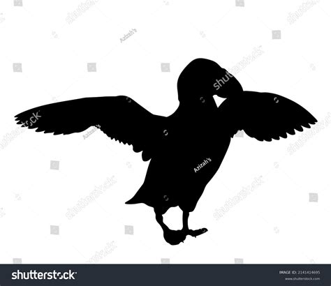 Flying puffin silhouette isolated on a white - Royalty Free Stock ...