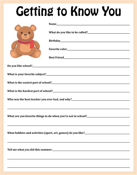 Getting To Know You Worksheet – Pro Worksheet