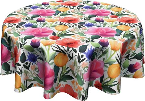 Granbey Colorful Floral Round Table Cloth - Tulip Poppy Flower Tablecloth 60 Inch Spring Summer ...