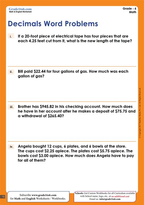 Word Problem with Multiplication of Decimals Numbers | Grade1to6