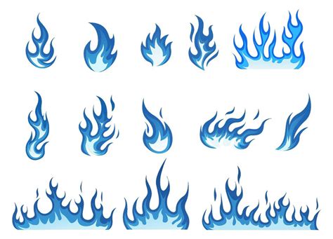 Set of blue flames vector illustration element, background, frame ...