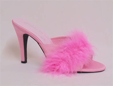 PINK 4.5" High Heel Satin Fluffy Feather Slippers Court Mule 4 5 6 7 8 ...