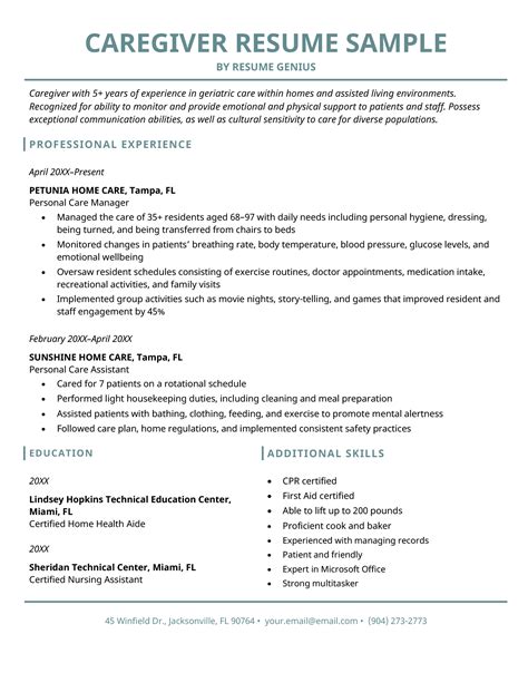 Caregiver Resume (Example & Writing Guide)