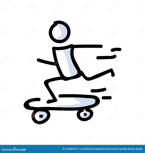 Hand Drawn Stick Figure Rider on Skateboard. Concept of Stunt Sport Activity. Simple Icon Motif ...