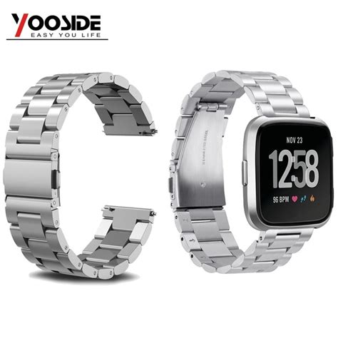 for Fitbit Versa Bands Solid Stainless Steel Band Strap Metal ...