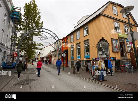 Laugavegur main pedestrian shopping street Reykjavik iceland Stock ...