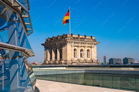 Berlin, Germany - Rooftop of the Reichstag building with the glass ...