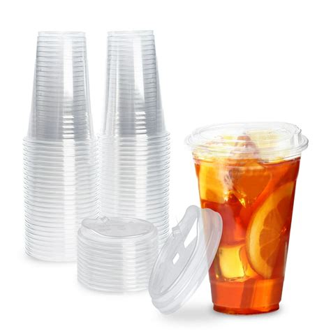 [50 Pack] Disposable Strawless Plastic Cups with Lids - 20 Oz Clear ...