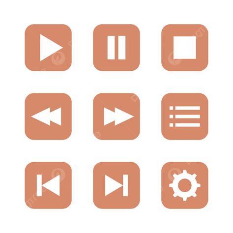 Media Player Button Icon Set In Square Shape, Button, Media, Play PNG and Vector with ...