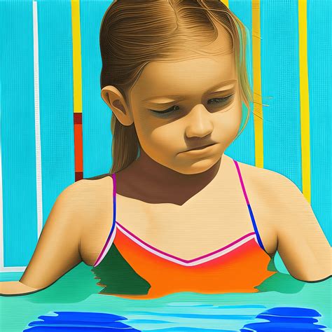 Swimming Pool Girl Geometrical Painting Basic Colors · Creative Fabrica