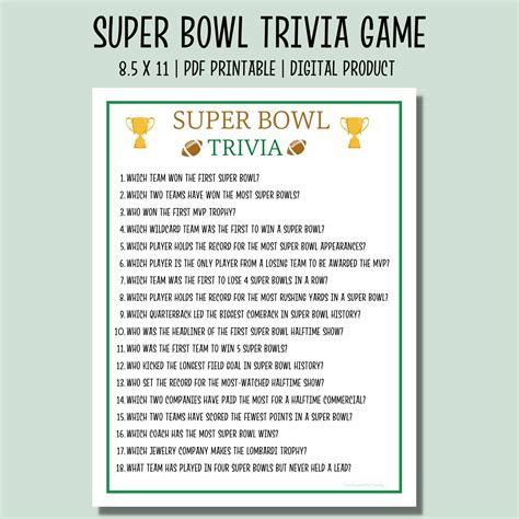 Super Bowl Trivia Game | Football Printable Party Game | Super Bowl ...