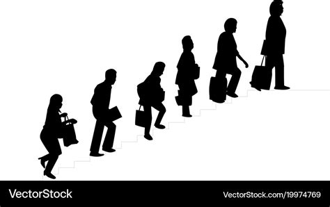 Silhouette people with bag walked up the stairs Vector Image