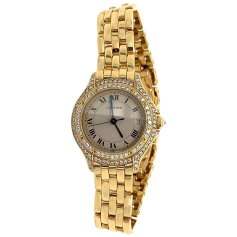 CARTIER Diamond Gold Bracelet Watch For Sale at 1stDibs