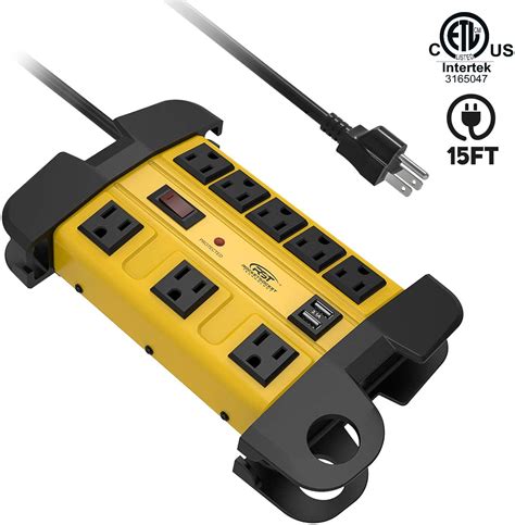 Heavy Duty Surge Protector Power Strip with USB, CRST Wide Spaced 8 Outlets Industrial Metal ...