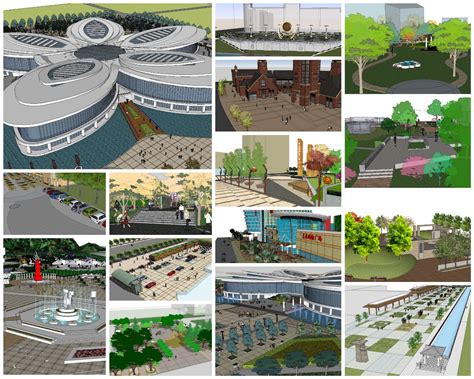 💎【Sketchup Architecture 3D Projects】15 Types of Plaza Landscape Sketch – CAD Design | Free CAD ...