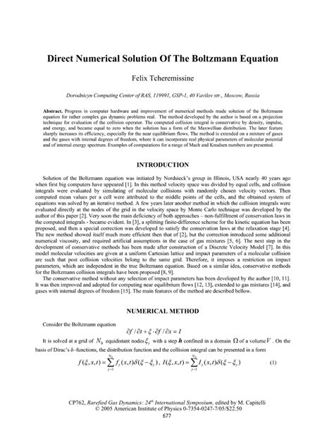 (PDF) Direct Numerical Solution Of The Boltzmann Equation