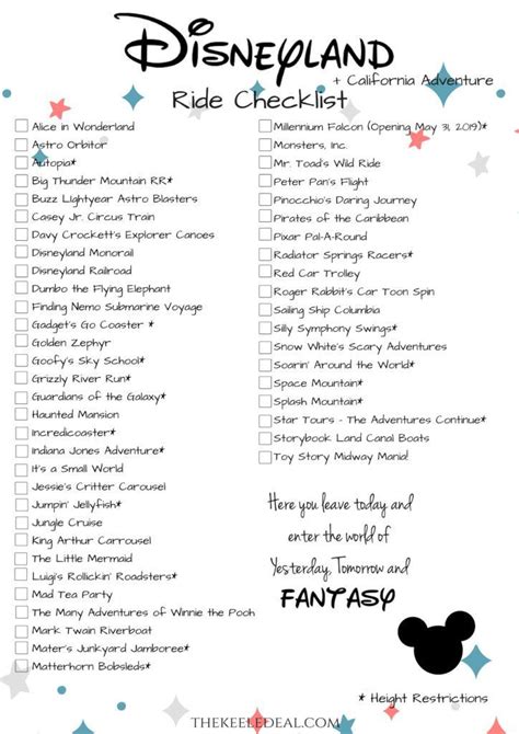 Printable List Of Rides At Disney World