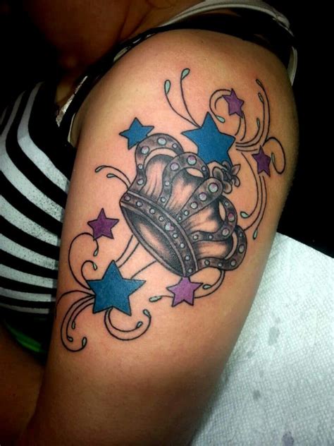 Crown and stars tattoo by Renee Johns