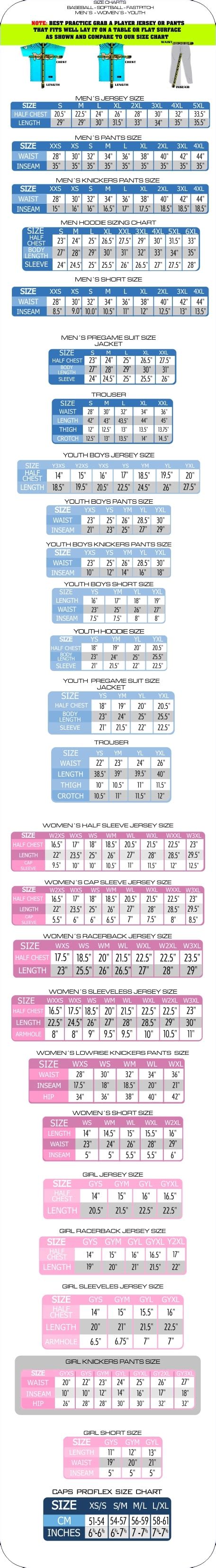 Baseball Size Chart - Softball Size Chart - Fastpitch Size Chart