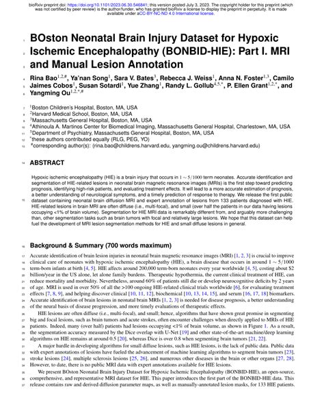 (PDF) BOston Neonatal Brain Injury Dataset for Hypoxic Ischemic ...