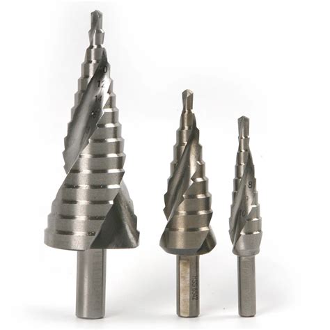 3 Pics HSS6542 M2 steel Spiral Groove unibit Step Drill Bit set metric ...