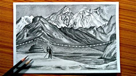 How to draw ladakh scenery easy and step by step | ladakh pencil sketch ...