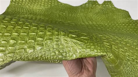 LIME GREEN ALLIGATOR CROCODILE embossed on Lambskin leather skins 0.5mm to 1.2 mm | italianskins