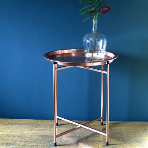 Folding Coffee Table With Round Tray In Copper | Folding coffee table, Side table, Round copper ...
