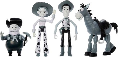 Disney Pixar Toy Story Woody Roundup Pack 4 Figures Black & White, Woody Jessie Bullseye Stinky ...