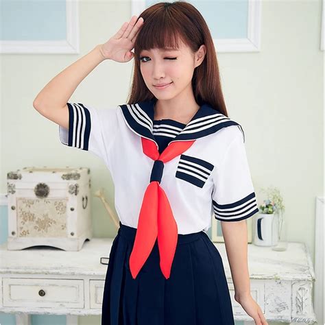 Hot Sale Schoolgirl Navy Sailor School Uniform With Red Scarf JK ...