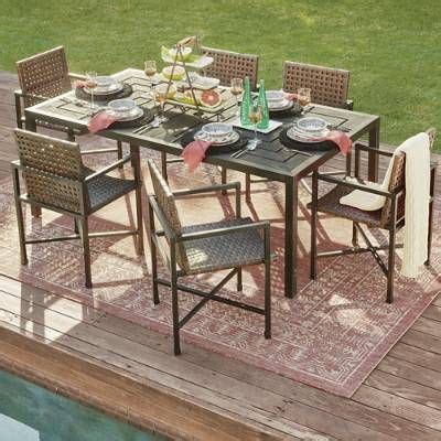 Augustine 7-pc. Rectangle Dining Set | Frontgate Teak Outdoor Furniture, Outdoor Dining ...